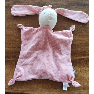 Demdaco Hugs & Kisses Pink Bunny Rabbit Lovey Security Blanket Rattle 11" x 8"